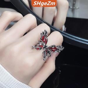 [COD] SHgeZm Punk Gothic Màu Đỏ BƯỚM vòng ánh sáng cổ điển sang trọng mở điều chỉnh ngón tay Vòng pháp phong cách cá nhân bên đồ trang sức quà tặng