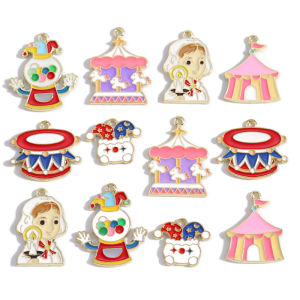 10-Piece Alloy Circus Series Enamel Pendant DIY Necklace Earrings Jewelry Making Materials Keychain Bag Charms W653