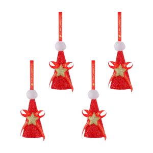 OOG Non-woven Christmas Cone Hat Pendant Sequin Star Bell Mini Santa Hat Pendant Cute Handmade Cone‑Shaped Christmas Pendant Home Party Supplies