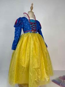 Girls Fairy Cosplay Costume Deluxe Snow White Puff Sleeve Princess Gown For Kids Carnival Halloween Birthday Party Role-Play