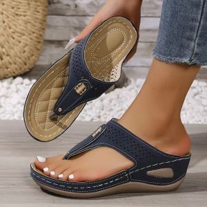 Free Shipping In Stock: New And Fashionable Women’S Plus-Size Casual Flip-Flops With A Wedge Heel Designed For Outdoor Wear And Featuring A Toe-Post And Open-Toe Style
