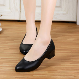 Free Shipping Spring And Autumn Collection: Shallow-Toe Round-Toe WomenS Shoes Suitable For Mothers For Work Or Office Wear With A Chunky Heel Available In Various Sizes Korean Style