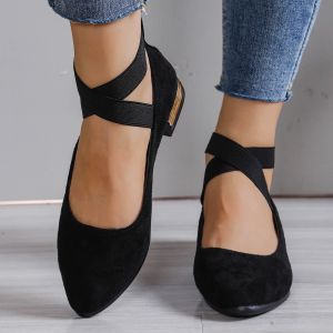 Free Shipping Shallow-Toe WomenS Flats 2026 Spring/Autumn New Collection Shallow-Toe Elastic Band Criss-Cross Design Plus-Size Pointed-Toe Flats For Women