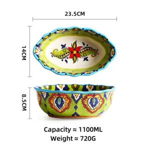 OMK Green Luca Series Ceramic 1100ml oval salad bowl