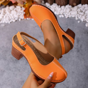 New Plus Size High Heel Sandals For Women With Buckle Design Chunky Heel Comfortable Vintage Style Suitable For Beach And Vacation