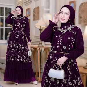 COD Aira Dress Brokat Tille Bordir LD 110 Dress Wanita Terbaru Kekinian Gamis untuk Kondangan Viral