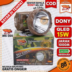 Senter Kepala DONY MS 305 SOCOOL 15 WATT 15W 15 W QLED LED T6 MURAH SUPER TERANG GUNUNG MURAH SENTER KEPALA DONY DONI DOWNY PALING LARIS GRATIS TRIPOD DAYA 15WATT ANTI AIR HUJAN CAHAYA PUTIH KUNING SINTAR KEPALA DONY BERBURU LORENG CAMO
