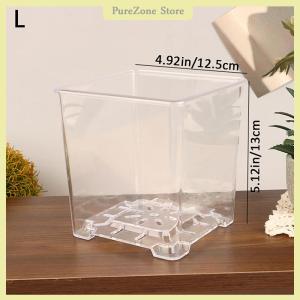 [PureZone] Square Transparent Acrylic Flower Pots Breathable Bonsai Plant Pot Desktop Decoration For Garden Yard Living Room Balcony