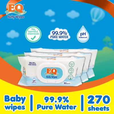 EQ Baby Wipes 99.9% Pure Water 90s x 3 packs (270 pulls)