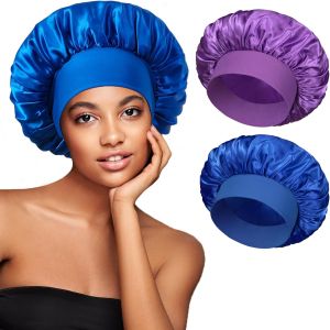 vidsel 2pcs Satin Sleep Bonnets for Women Silk Hair Bonnet for Sleeping Large Cute Bonnet with Elastic Wide Soft Band Fits Curly Hair Braids Long Hair Anti-frizz Sleep Cap Stay-on