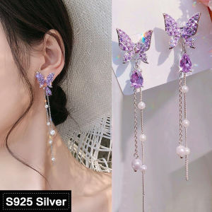 【COD】Sparkling Shiny Butterfly Gems Earrings Hypoallergenic Stud Earrings Party Queen Girls With Safety Screwback Casual Fashion Accessories