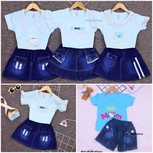 Setelan Yura Uk 1-4 Tahun / Set Kaos Denim Jeans Rok Celana Bayi 6-18 Bulan 6-12 Month Stelan Anak Perempuan