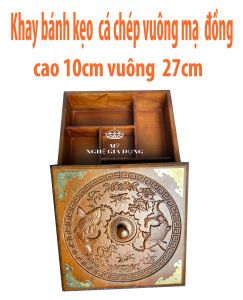 Khay đựng mứt kẹo nhiều ngăn bánh kẹo Hộp đưungj mứt trạm khắc song ngư vuông 27cm cao 10cm