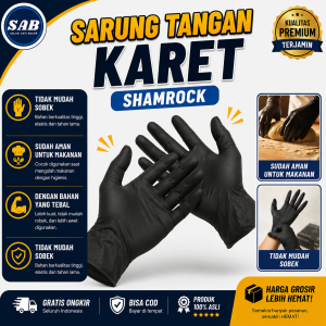 Sarung Tangan Karet Warna Hitam Safety Glove Shamrock Latex Lentur Harga Eceran Handscoon Dapur