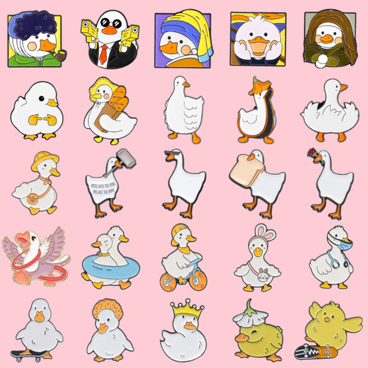 Cute Cartoon Art Mona Lisa Duck Enamel Brooch Funny Bread Duck Couple ...