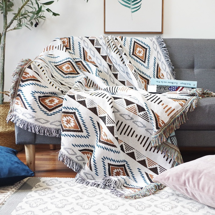 Soft Throw Blankets with Tassels Cozy Cotton Woven Reversible
