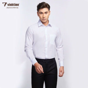 Áo Sơ Mi Nam Vĩnh Tiến Trắng Dáng Regular Vạt Ngang Áo suông sẻ tà cao cấp