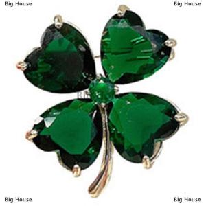 [COD] Big House Lucky Four-leaf Clover Brooch French Retro Emerald Corsage Fixed Clothes Pin Buckle Lady Wedding Jewelry Accessories
