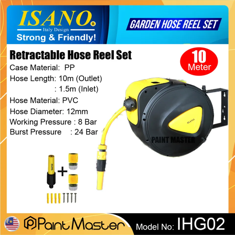 ISANO 10M Wall Mounted Automatic Reel Retractable Water Hose Reel Auto  Rewind Wall Mount Water Pipe IHG02