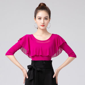 National Standard Modern Three-Quarter Sleeve Ruffled One-Piece Latin Dance Clothes Dance Top
