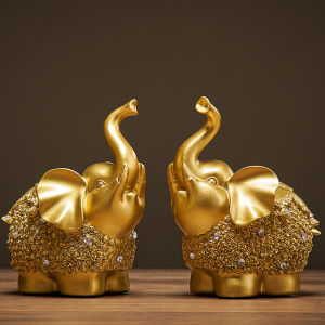 Livingmall 2PC/SET Golden Elephant Resin Animal Model Olifant Beeldje Home Decoratie Accessoires Moderne Bureau Decoratieve Bruiloft Liefde Gift
