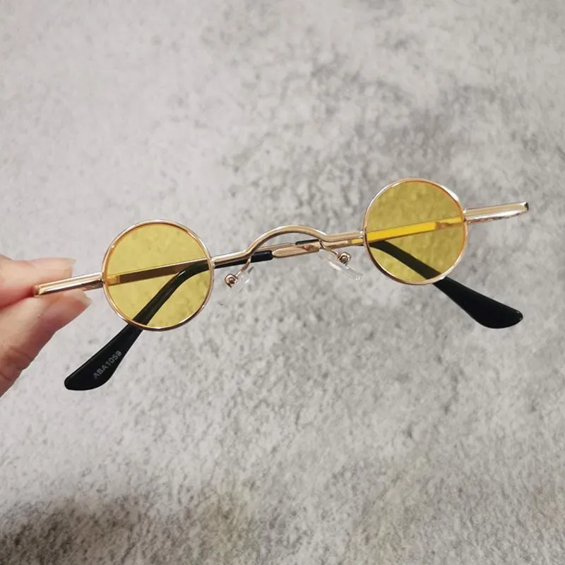 HOMP】Punk Round Sunglasses Prince Glasses RETRO SUNGLASSES Men's and Women's  Ultra Small Frame Hip Hop Concave Shape