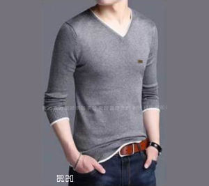 Sweater baju rajut pria Kerah V motif strip garis tangan panjang casual outer knitwear Vneck top bahan rajut knit bukan kaos