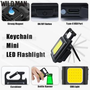 COB Mini Keychain Light LED 4 Modes with Hook Bottle Opener Pocket Work Light Multifunctional Outdoor Camping Hiking Flashlight