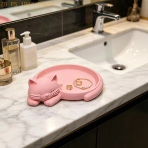 WARM Cat Shaped Storage Tray Nordic Style 3D Printed Ornament Container Decoration Jewelry Tray Dressing Table