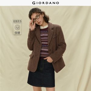Giordano Women Wool blend lapel collar loose blazer Free Shipping 18375515