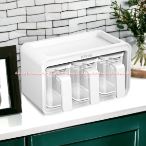 Kris 3pcs Spice Jar White Tempat Bumbu Dengan Sendok dan Tutup Pegangan Warna Putih Krisbow 3 pcs