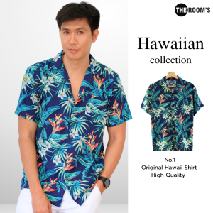 THE ROOMS - เดอะรูม เสื้อฮาวาย โคตรนุ่ม แขนสั้น ไม่ต้องรีด เสื้อยับยาก ผ้าดีมาก ลายเบิร์ดพาราไดซ์ สีกรม