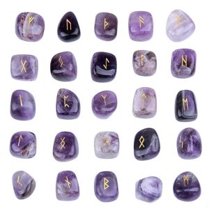 (In stock) 25PCs Natural Crystal Rune Stone Set Nordic Rune Letter Amethyst Gem Irregular Agate Chakras Healing Stone Home Decoration