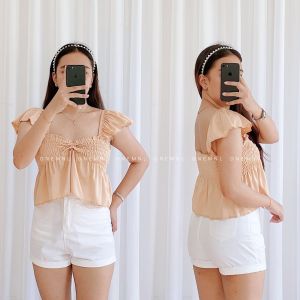 DNEMNLPH Butterfly Smocked Crop Top (Trendy Korean Bangkok Fashion Peplum Garter Lettuce Basic Summer European Style Womens Clothing Sleeveless Bangkok Inspired Vintage Plain Candy Color New Beachwear Tank Blouse 2 Way)