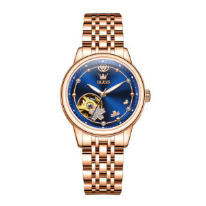 OLEVS 6732 Women Fashion Mechanical Watch Gift Round-dial Stainless Steel Watchband Wristwatch Luminous