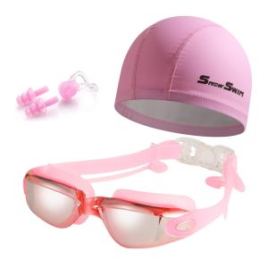 BLACKON Adjustable Adult Swimming  Set with Nose Clip and Ear Plugs Anti-fog Silicone Swim Cap Professional Soft Diving Eyewear Summer