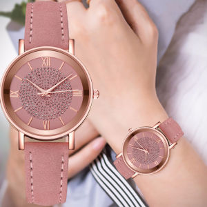 HAMURA COD W1 Jam Tangan Geneva Romawi Berlian Jam Tangan Kuarsa Analog Wanita Tampilan Retro Jam tangan Tali Kulit PU Jam Tangan Wanita Quartz Import Korean Watch