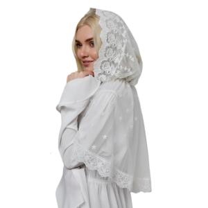 ผ้าโพกศีรษะ Mantilla ผ้าคลุมไหล่ลูกไม้ปักดอกไม้ห่อผ้าคลุมหน้าเจ้าสาวคาทอลิกสำหรับโบสถ์งานชุมนุมอย่างเป็นทางการโอกาส