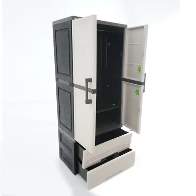 Megabox Wardrobe Cabinet MG186 Beige | 2 Drawers Plastic Clothe Cabinet with Hanging Space Organizer