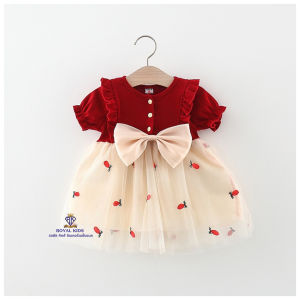 F0056 ชุดเดรส ชุดเด็กผู้หญิง แขนสั้น ชุดเดรสกระโปรงชีฟอง  ลายดอกกุหลาบ แฟชั่นฤดูร้อน🎈