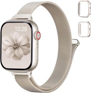 Milanese Loop and Case for Watch Bands for Women 40mmThin Magnetic Mesh Stainless Steel Dressy Wristband Strap for iWatch Series 6/5/4/SE3/SE2/SE01-starlight