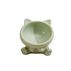 CUTE ELVES Cute Cat Bowl Ceramic Slanted Mouth Pet High Foot Bowl Pet Supplies Anti Tipping Pet Drinking Feeder Neck Protection