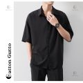 🔥Hatton Gutto Ready Stock🔥COD Men Casual Shirt Half Sleeve V Neck Buttons Up Loose Korean Men Style Fashion Shirts Plain Simple Basic Pure Color Shirt Men's Solid  Shirts Summer tops 衬衫男 上衣 男装 Men's Clothing. 