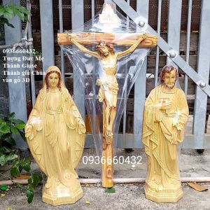 Bộ 3 tượng cao 60cm vân gỗ 3D kiểu mới - tượng nhựa composite