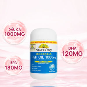 Viên uống dầu cá Nature’s Way Odourless Fish Oil 1000mg hỗ trợ tốt cho mắt và não không mùi hộp 80 viên - Hỗ trợ tốt cho não bộ và thị lực  Góp phần duy trì sức khỏe tổng thể  Không mùi tanh hạn chế ợ dầu cá