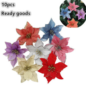 10Pcs 13CM Christmas Fake Flower Poinsettia Artificial Xmas Tree Ornaments Wreath Home Decor