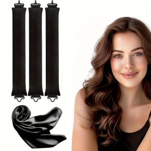 Heatless Velvet Curls Overnight Heatless Curler for Hair Jumbo Overnight Heatless Blowout Rods Heatless Curling Rod Heatless Curls Overnight Curls for All Hair Types (3 Rods Set Black)