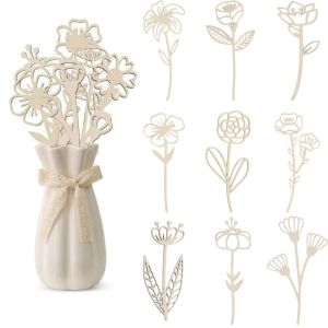NUBE 10Pcs Wood Material Wooden Flowers Cut Cutout Design Wood Flowers Cutout Signs Fashion Natural Cut Wooden Flowers Home Decoration