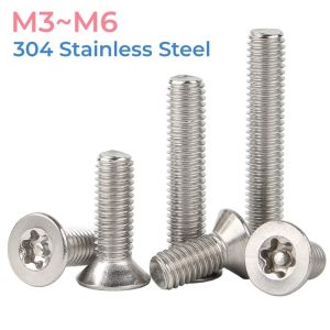 304 Stainless Steel Six-Lobe Torx Flat Countersunk Head with Column Pin Tamper Proof Security Anti-theft Screws Bolts M3 M4 M5 M6