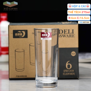 Hộp 6 Ly Thủy Tinh Deli Ống Trơn Coffe 275ml Ly thuỷ tinh cà phê 210ml
